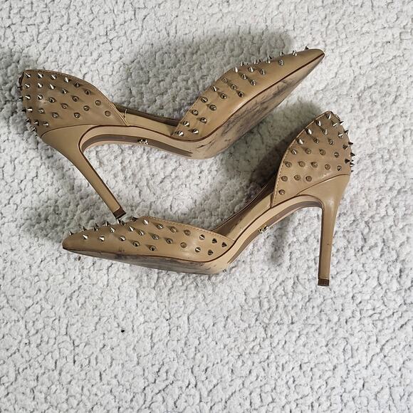 Sam Edelman Shoes HADLEE Oatmeal Suede Spiked Pump D'Orsay Heel size 6.5 - Picture 4 of 8
